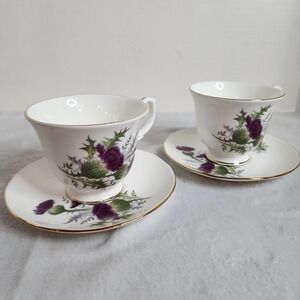 2 Duchess England Fine Bone China Tea Cup and Saucer Purple Flowers Est 1888 VTG